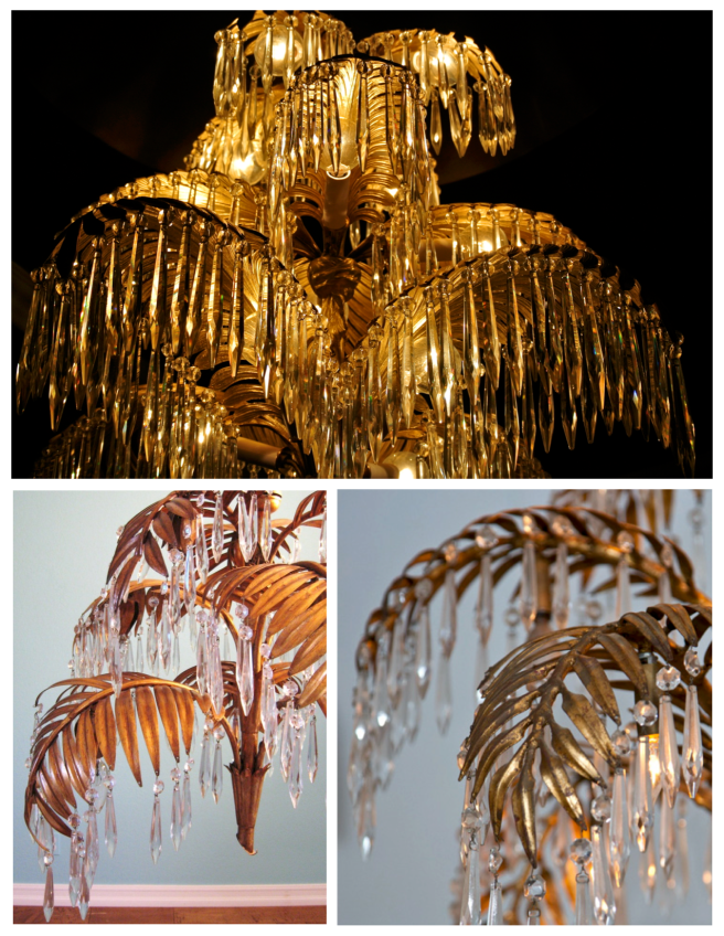 Vintage Appeal Of Timeless Delight:  Crystal & Bronze "Palm Frond" Chandeliers