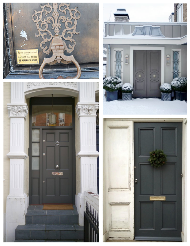 Nuances Of An Elegant Neutral:  Timeless Gray Painted Exterior Doors